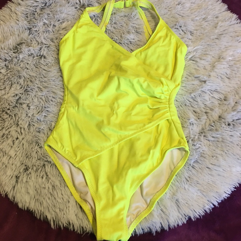 Vintage Neon Yellow One Piece Swimsuit